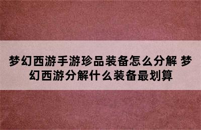 梦幻西游手游珍品装备怎么分解 梦幻西游分解什么装备最划算